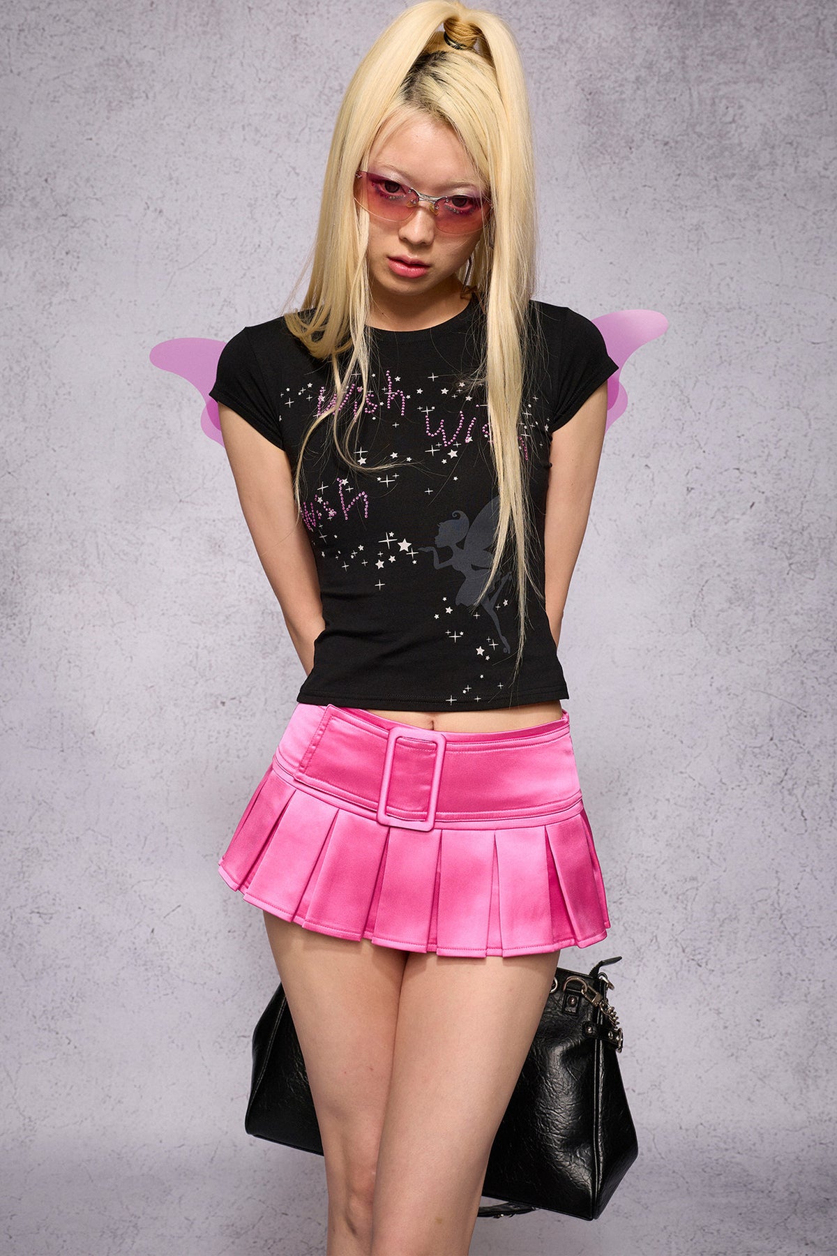 Satin Solid Color Pleated Skirt