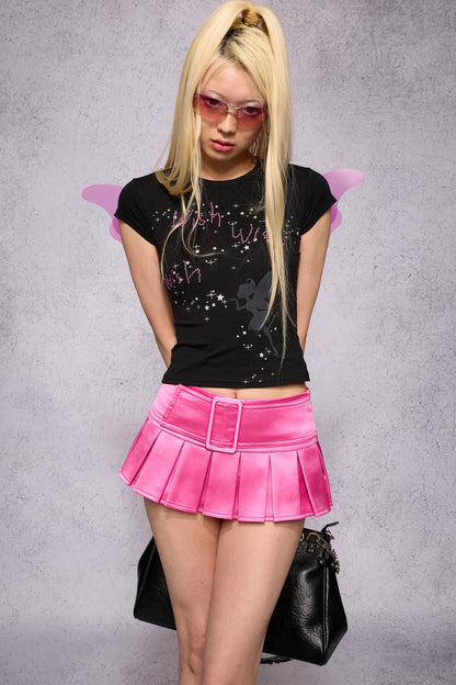 Satin Solid Color Pleated Skirt