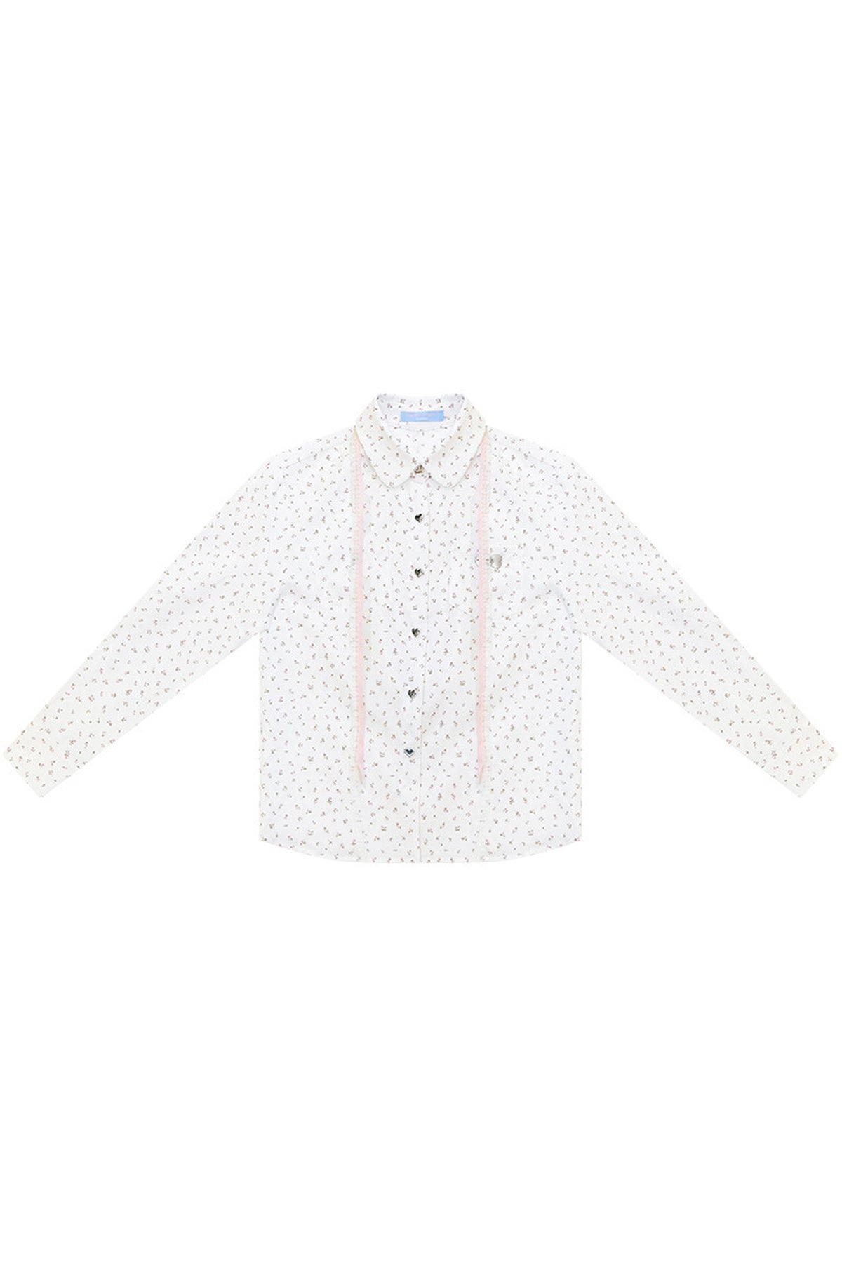 Lace-Up Doll Collar Floral Shirt