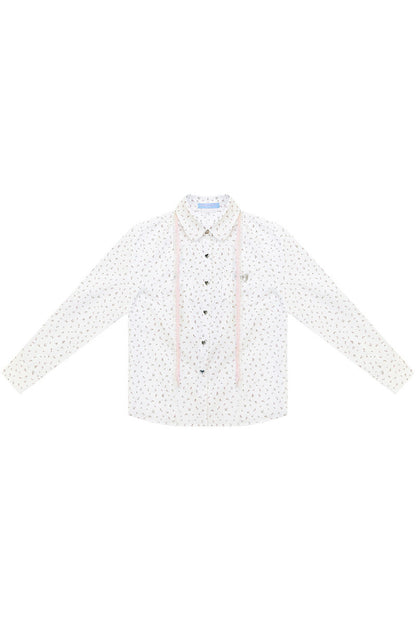 Lace-Up Doll Collar Floral Shirt