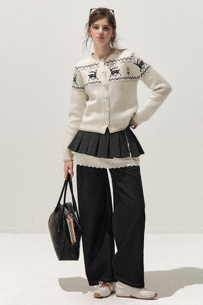 Deer Fair Isle Knit Cardigan