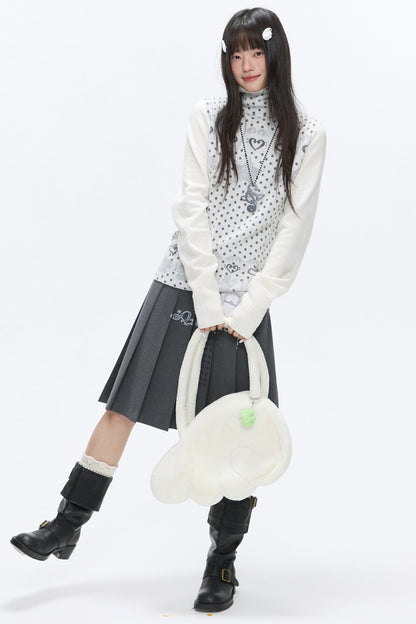 High-Neck Polka Dot Jacquard Sweater