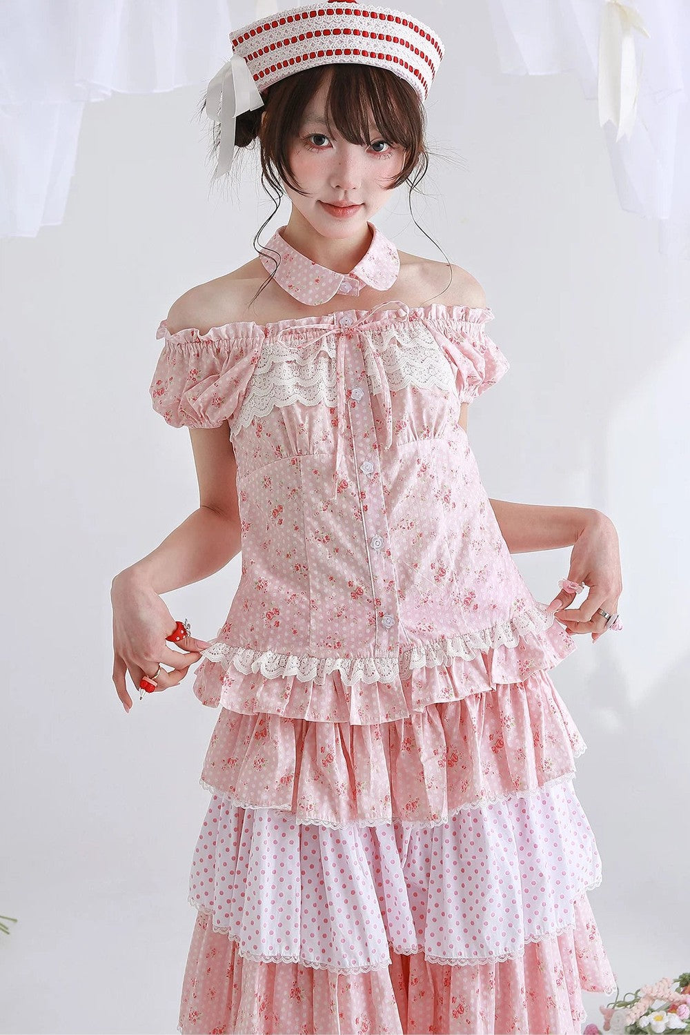 Pink Retro Lolita Polka Dot Blouse