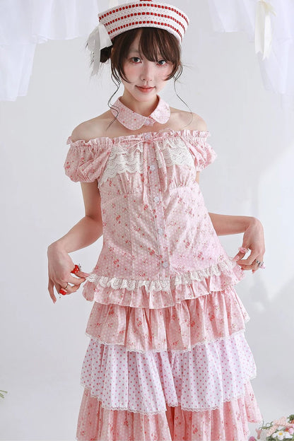 Pink Retro Lolita Polka Dot Blouse