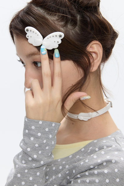 White Cloud Wing Flocked Side Bangs Clip