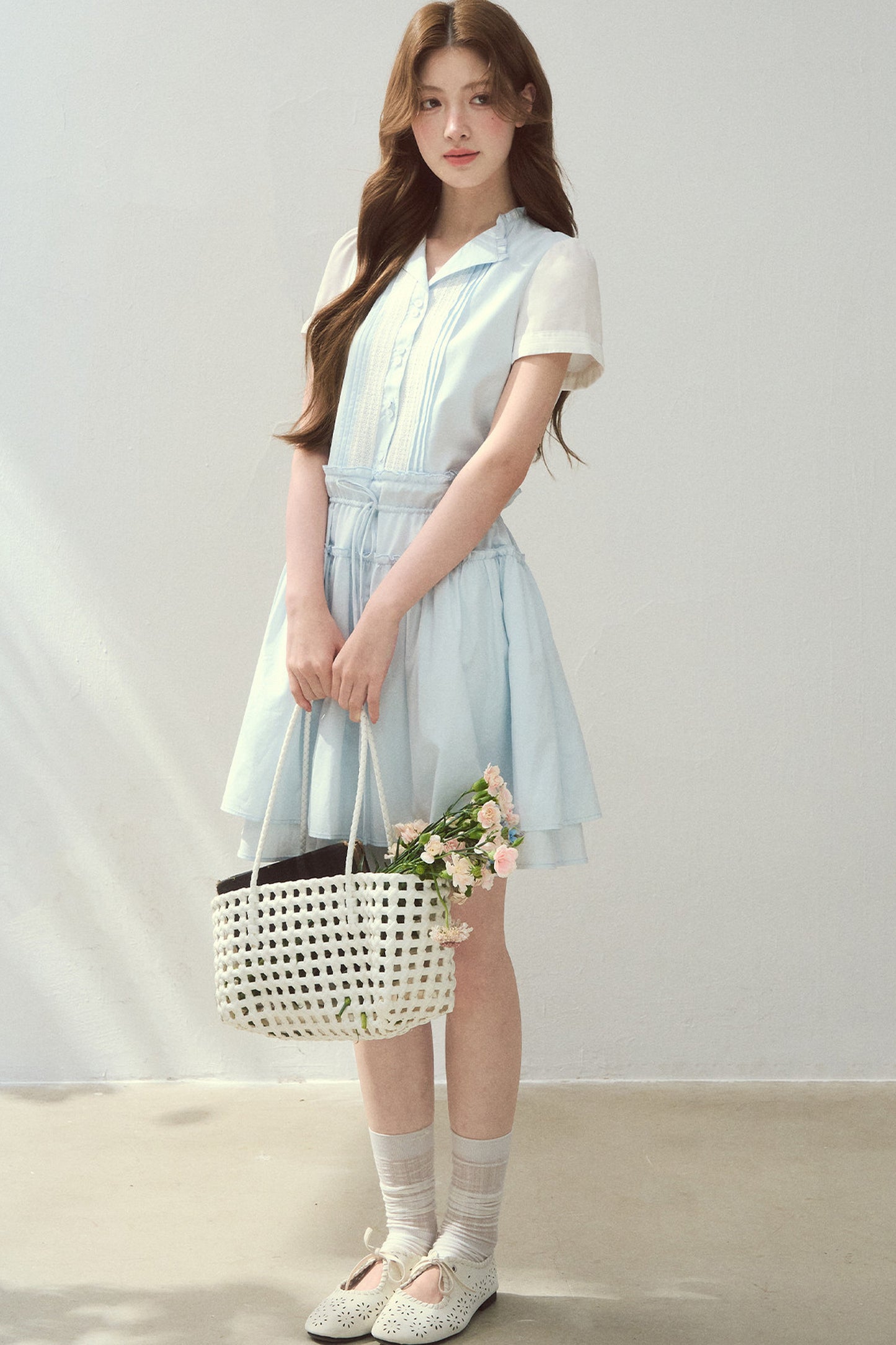 Sea Salt Blue Lyocell Layered Shirt Dress
