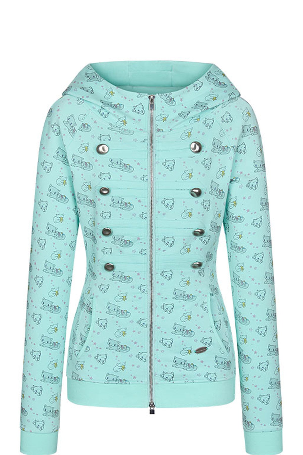 Mint Green Frog Double-Breasted Zipper Jacket