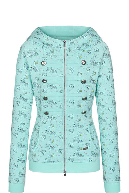 Mint Green Frog Double-Breasted Zipper Jacket