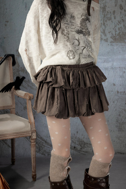 Brown Bud Waist Pleated Skirt