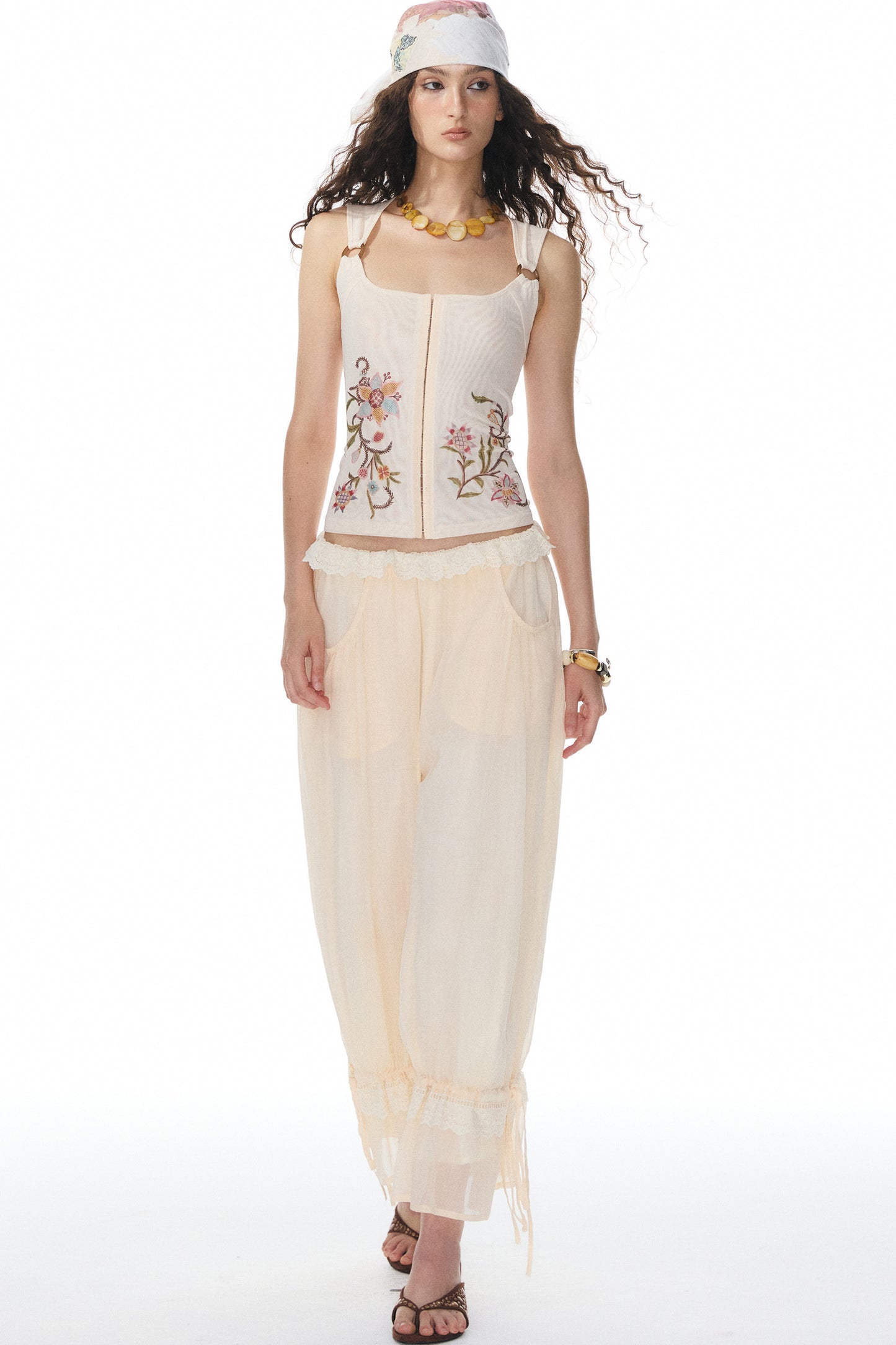 Beige Lace Lantern Pants
