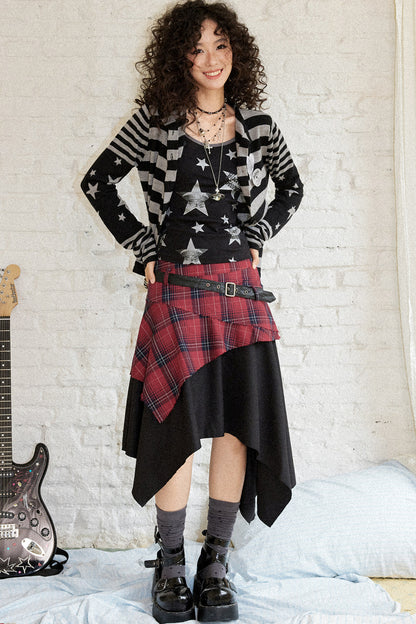 Karierter Patchwork-A-Linien-Rock