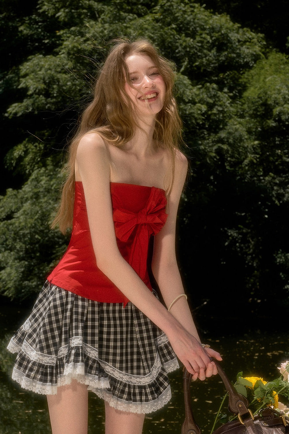 White Plaid Lace Skirt