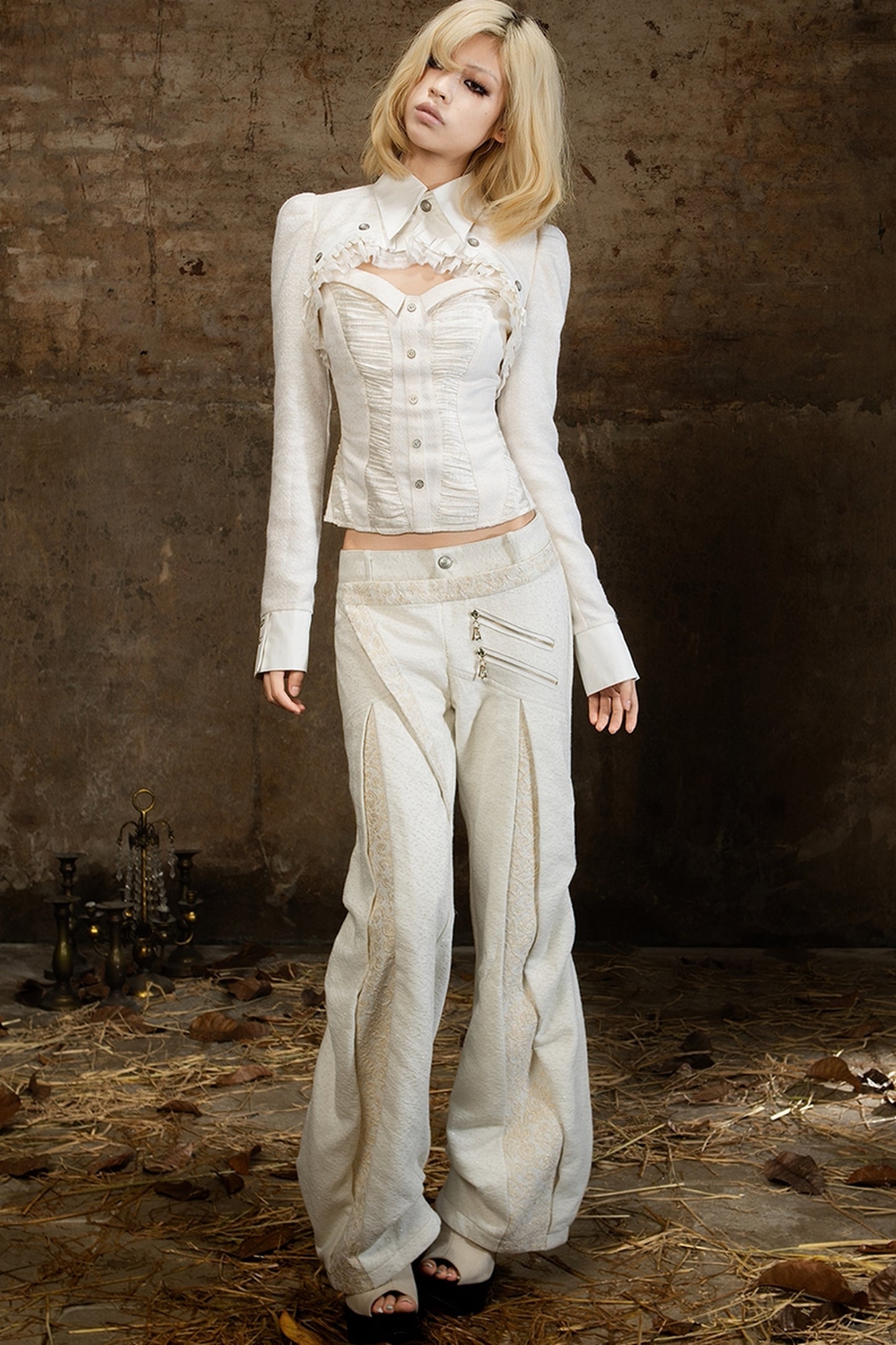 Double Waistband Lace Patchwork Pants
