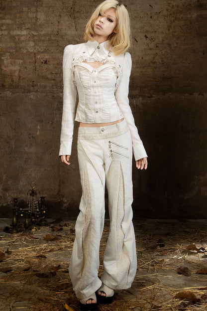 Double Waistband Lace Patchwork Pants