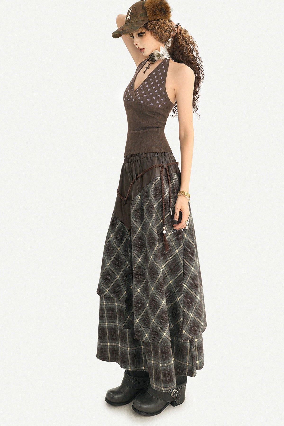 Polka Dot Backless Halter Top and Knit Vest Set