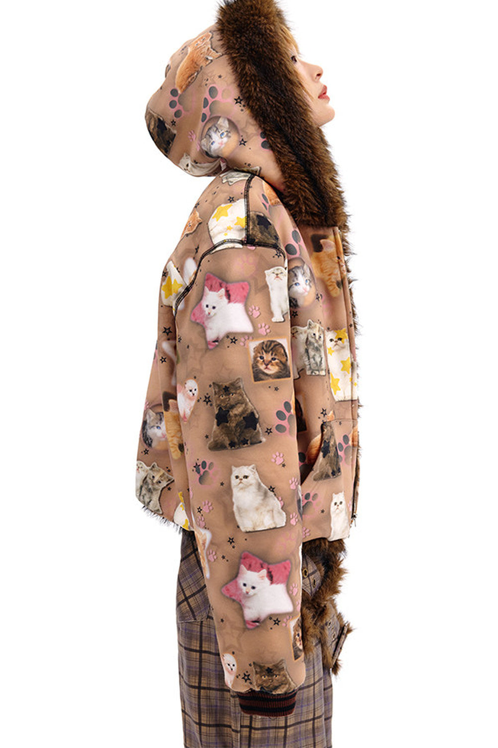 Cat Print Reversible Fur Coat