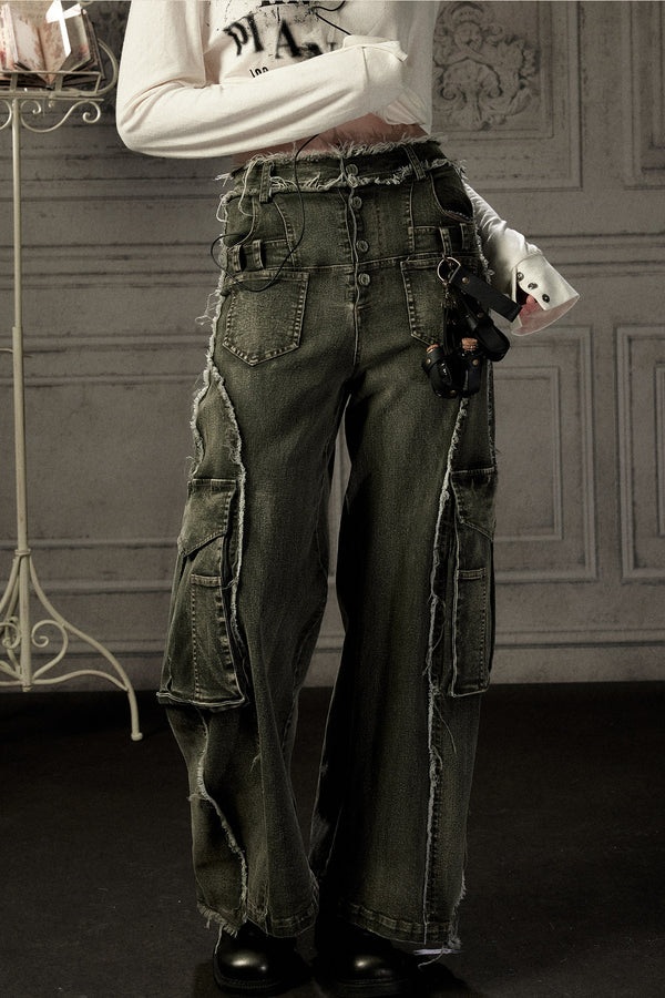 High-Waisted Wide-Leg Cargo Jeans