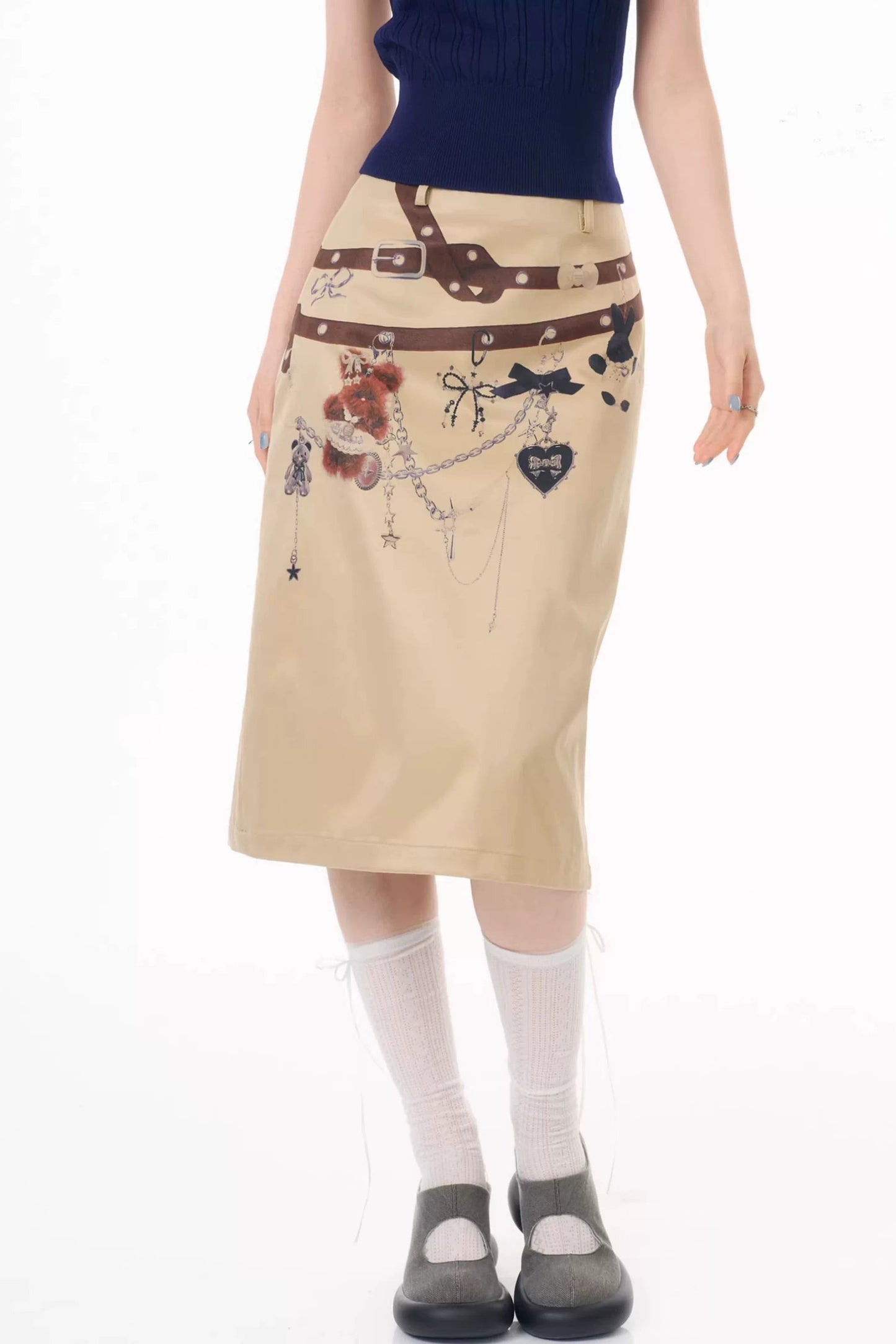 Chain Bear Khaki Skirt