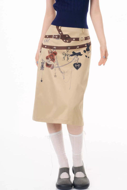 Chain Bear Khaki Skirt