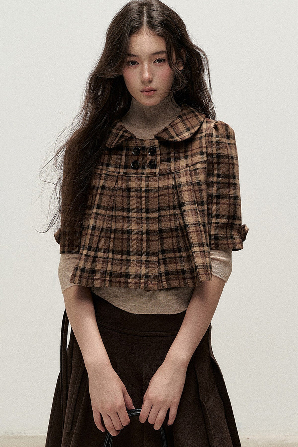 Retro Woolen Pleated Short Jacket