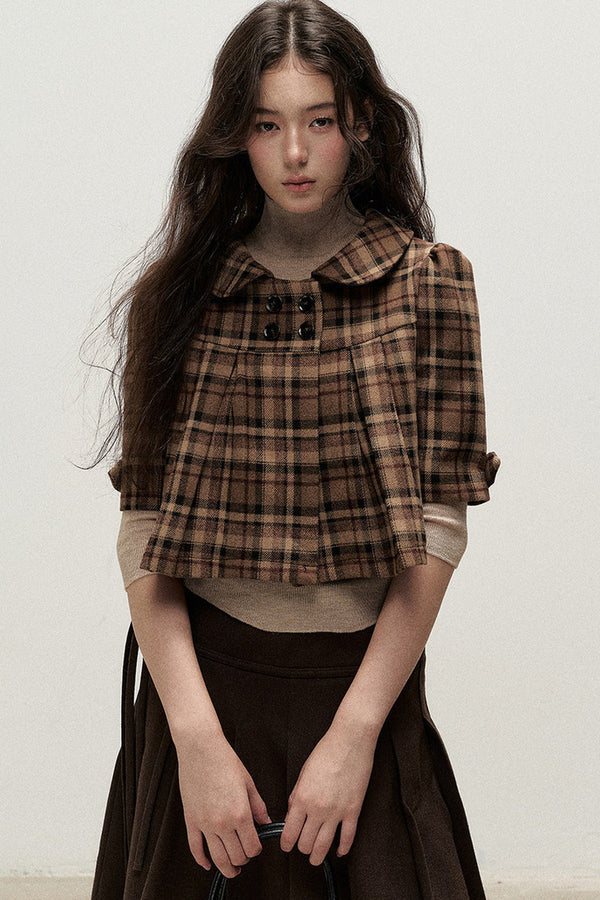 Retro Woolen Pleated Short Jacket