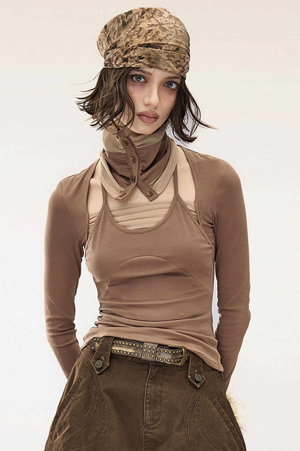 Detachable Neck Layered Mesh T-Shirt
