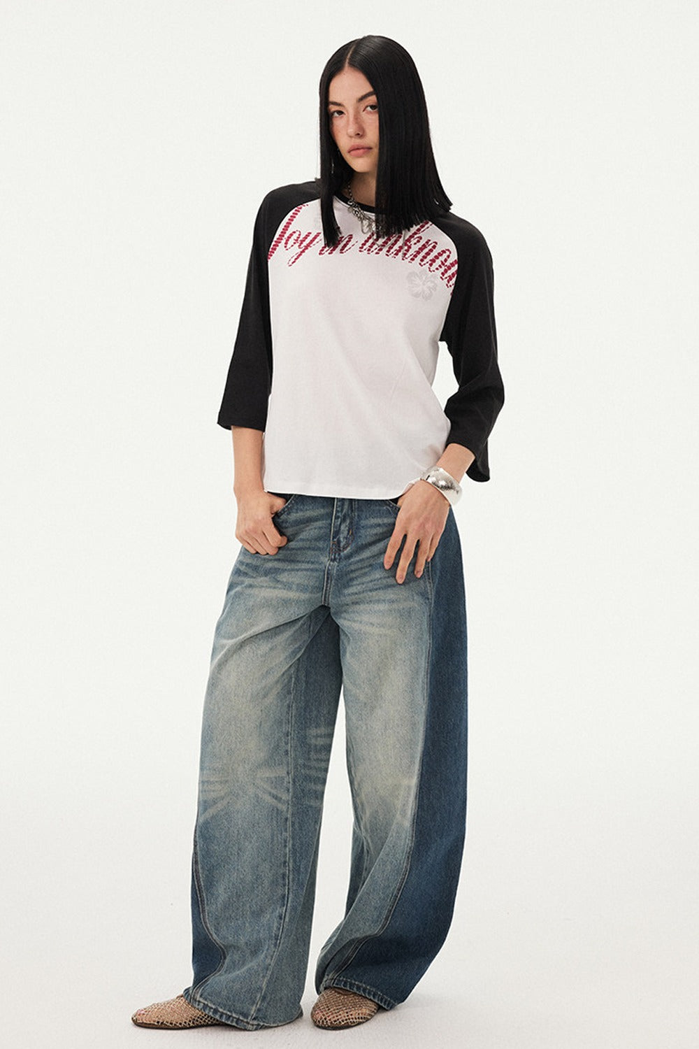Oversized Slogan Print Raglan T-Shirt