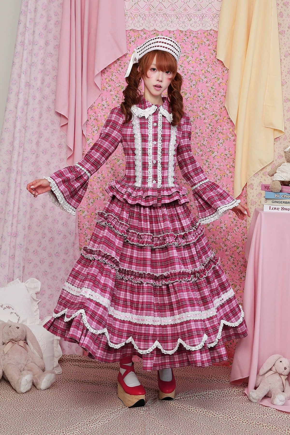Pink Plaid Ruffle Skirt