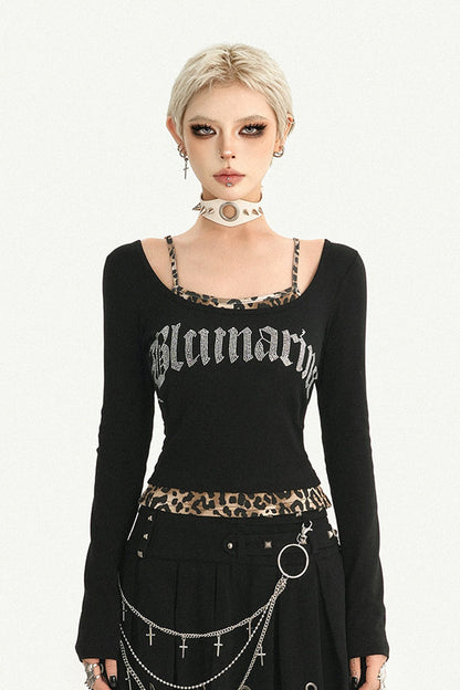 Leopard Layered-Look Letter Print Top