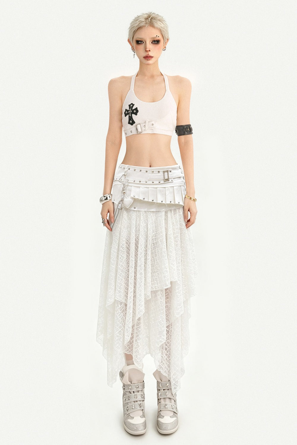 Layered-Look Lace Asymmetrical Skirt