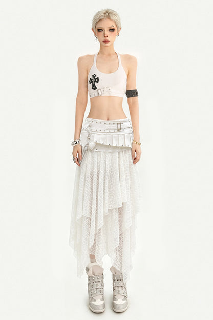 Layered-Look Lace Asymmetrical Skirt