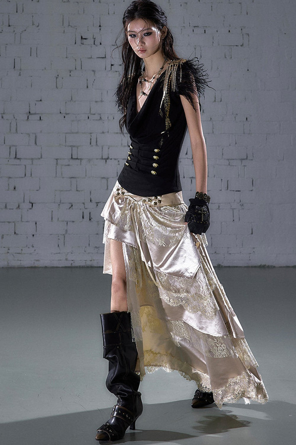Gold Foil Feather Fringe Vest