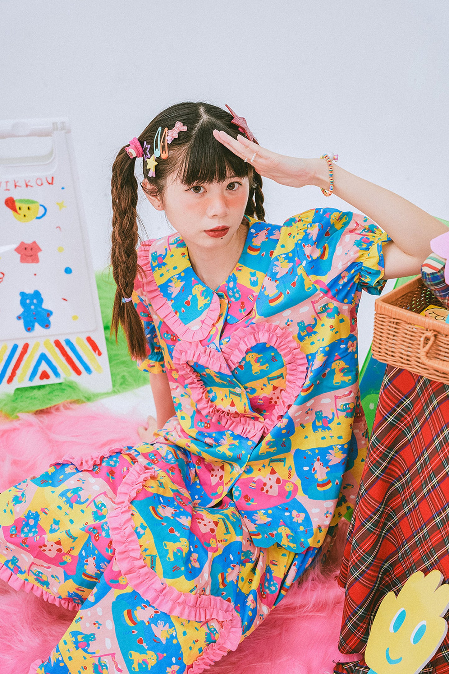 Kindergarten Paradise Print Puff Sleeve Shirt