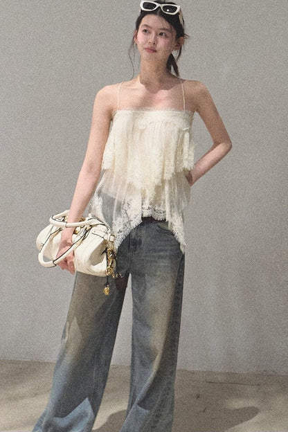 Vintage Hand-Painted Wide Leg Jeans Set