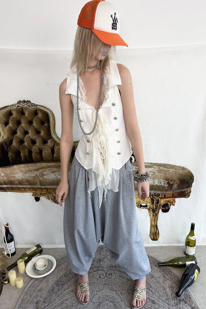 Vintage Patchwork Suit-Style Ruffle Sleeveless Vest