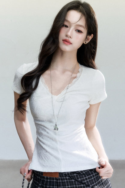 V-Neck Jacquard Textured Top