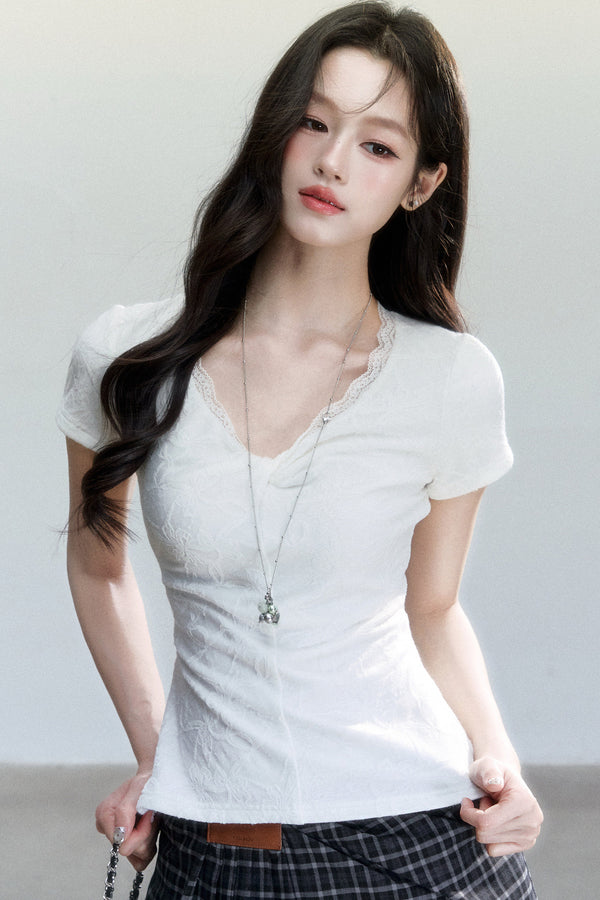 V-Neck Jacquard Textured Top