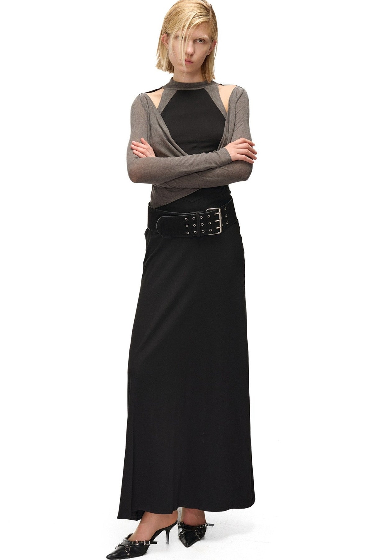 High-Elastic Spliced Pleated Long Dress