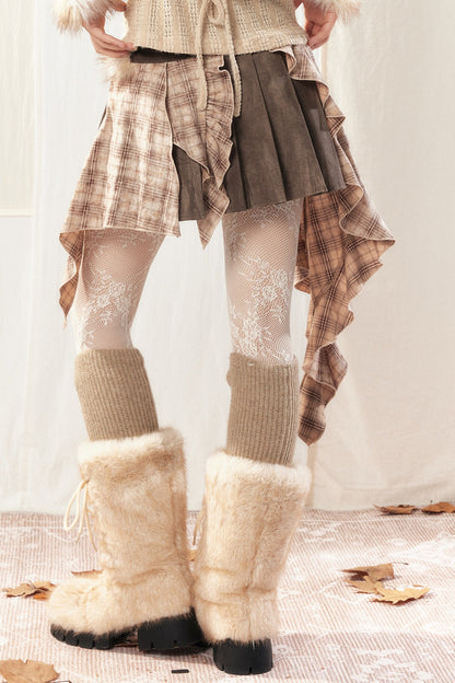 Women's Irregular Plaid Patchwork Trailing Skirt