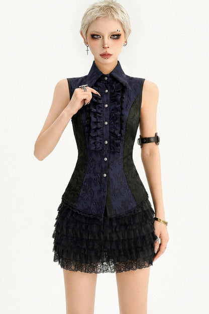 Gothic Sleeveless Ruffle Shirt Dress