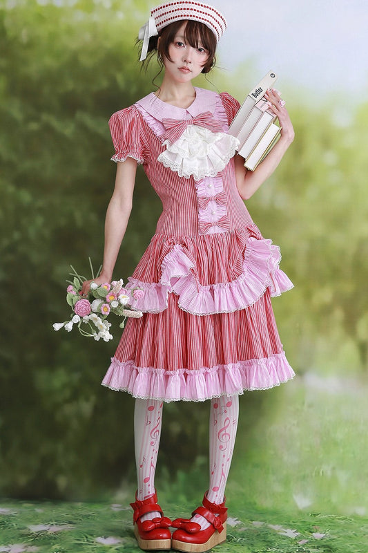 Red Retro Striped Lolita Dress