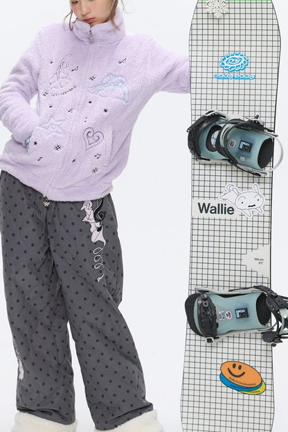 Embroidered Plush Fleece Coat