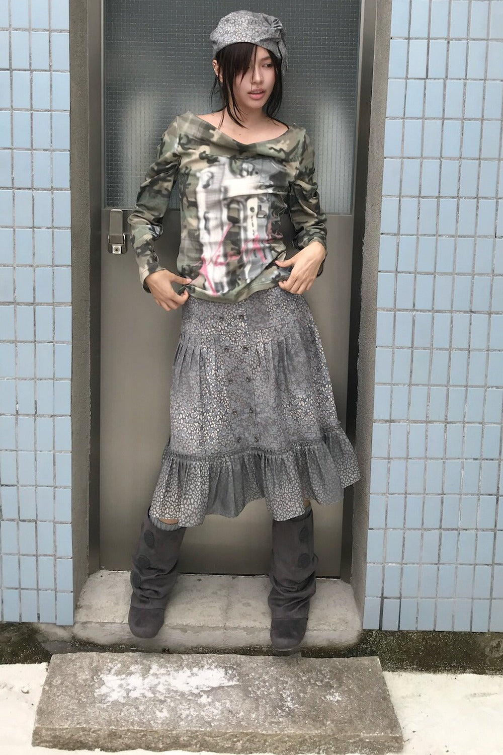 Wendbares Langarmhemd aus Camouflage-Jacquard