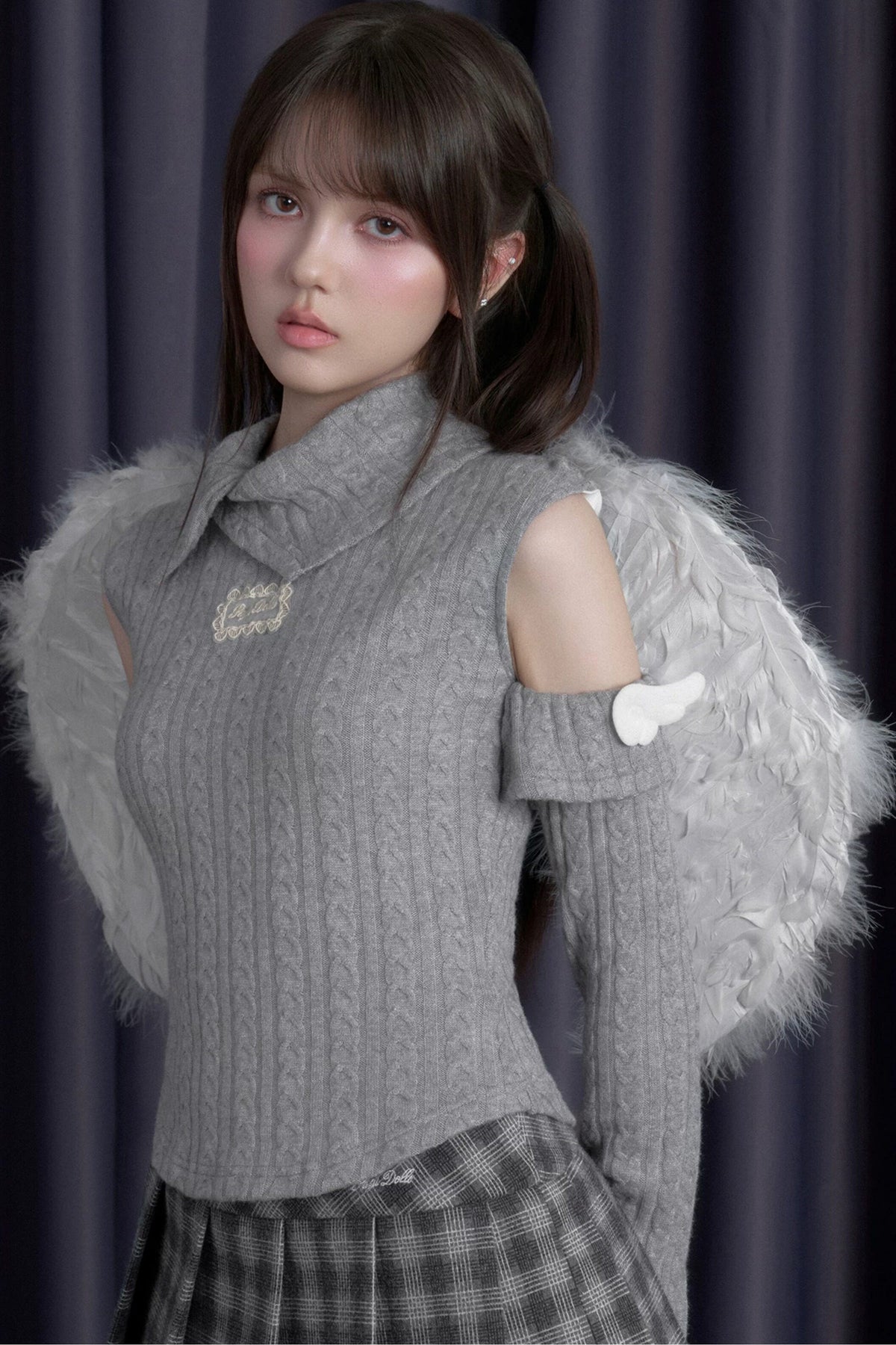 Winged Fold-Over Collar Knit Top