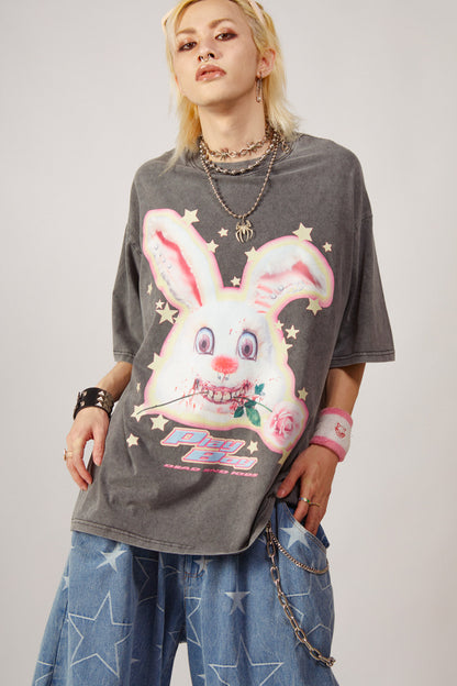 Loose Fit Punk Rock Rabbit Print T-Shirt
