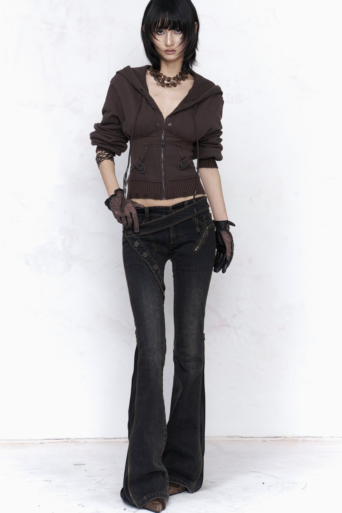 Detachable Fur Collar Studded Cotton Jacket