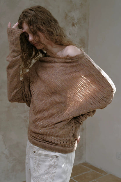 Off-Shoulder Wool Batwing Knit Top