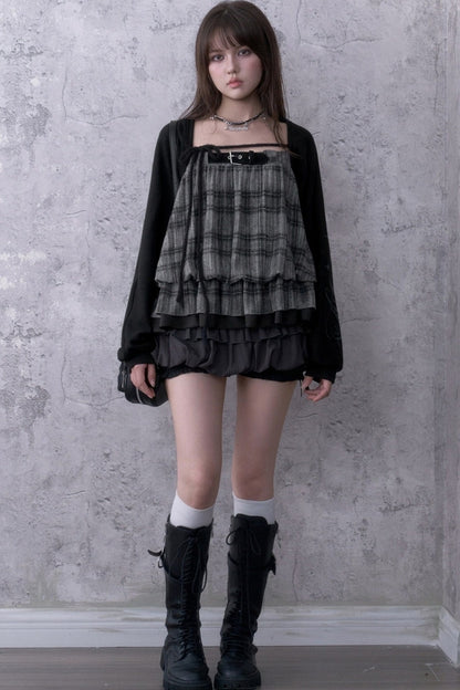 Dark Print Knitted Lantern Sleeve Cover-Up