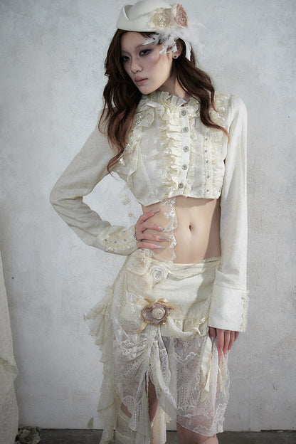 Asymmetric Polka Dot Striped Lace Shirt