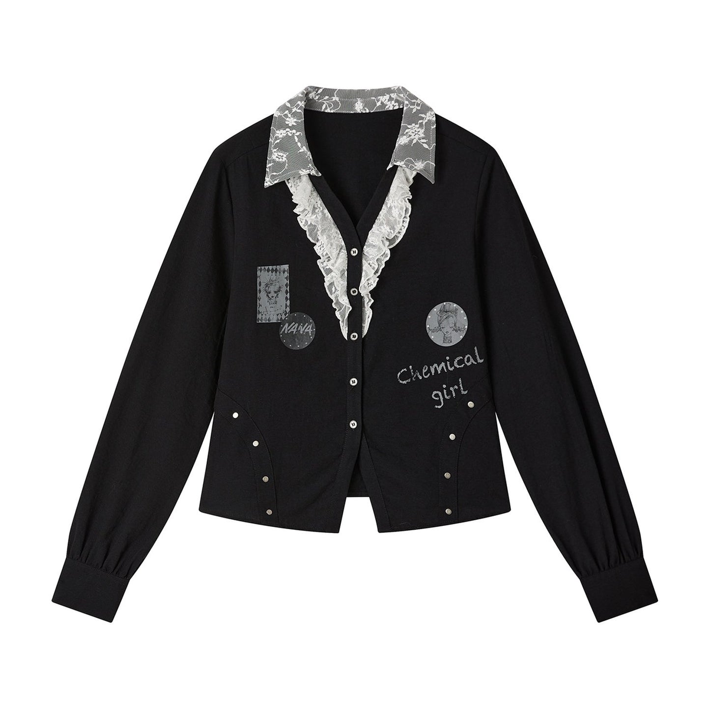 Bluse mit Spitzen- und Blumen-Patchwork